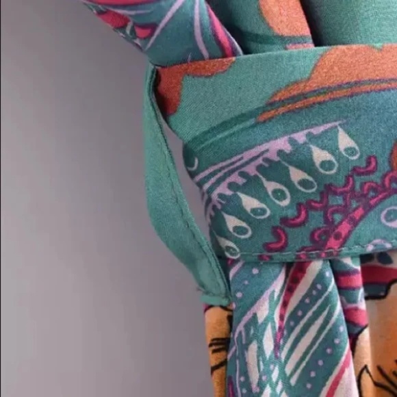 Green Cosmic Galaxy Moon Boho Short Kimono Coverup Robe - Picture 7 of 11